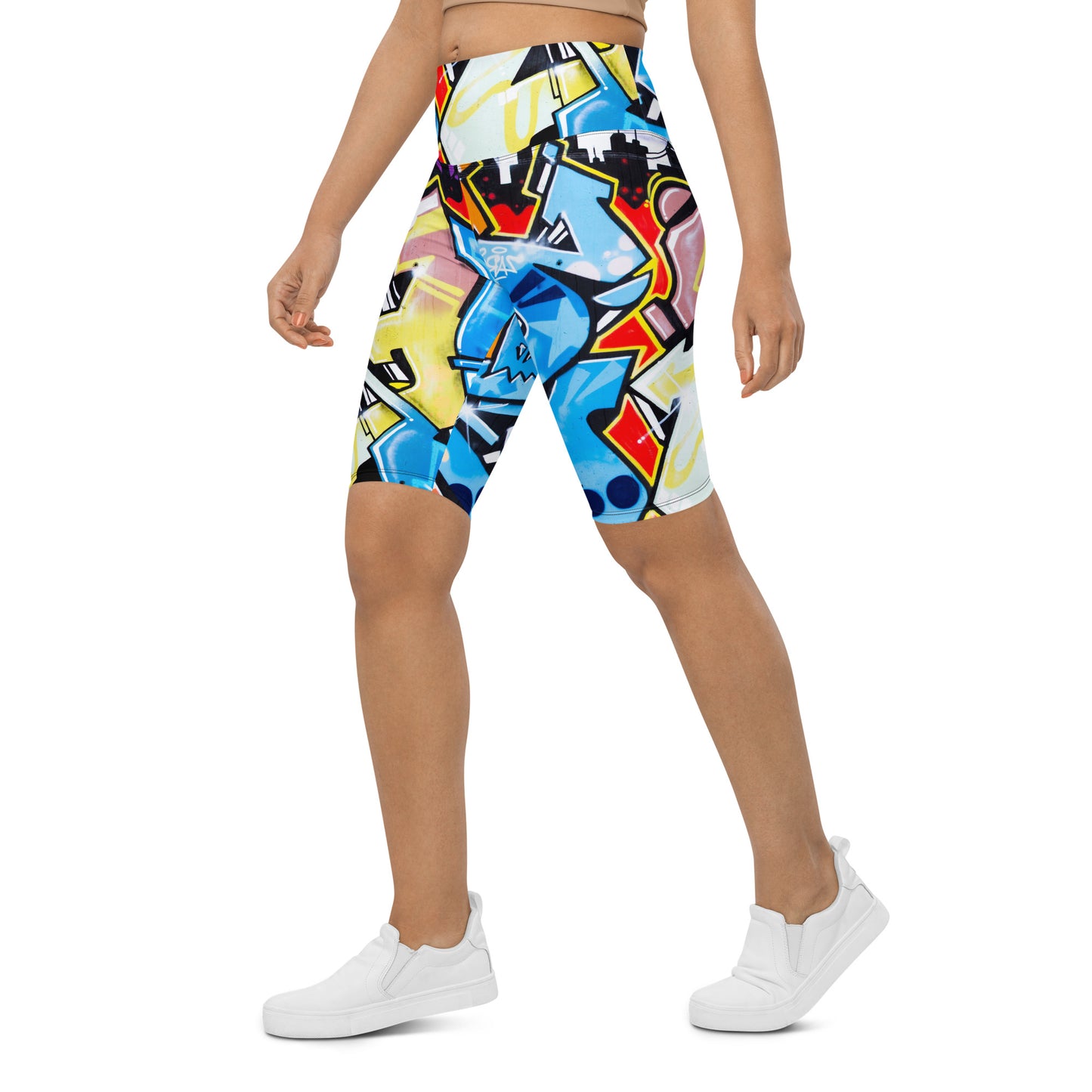 UrbanityChek® SUMMER VIBES HIGH-WAISTED SHORTS CITY GRAFFITI