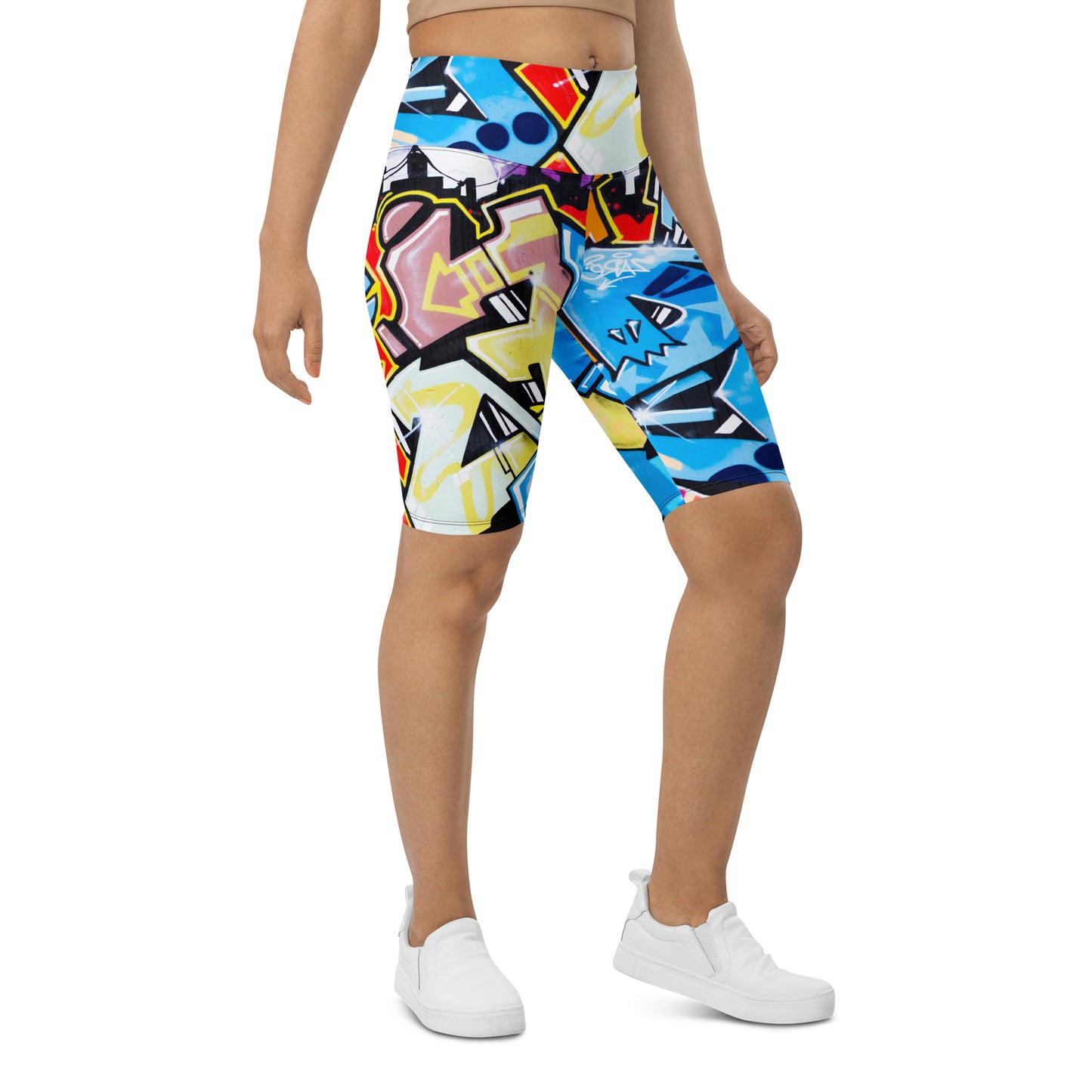 UrbanityChek® SUMMER VIBES HIGH-WAISTED SHORTS CITY GRAFFITI