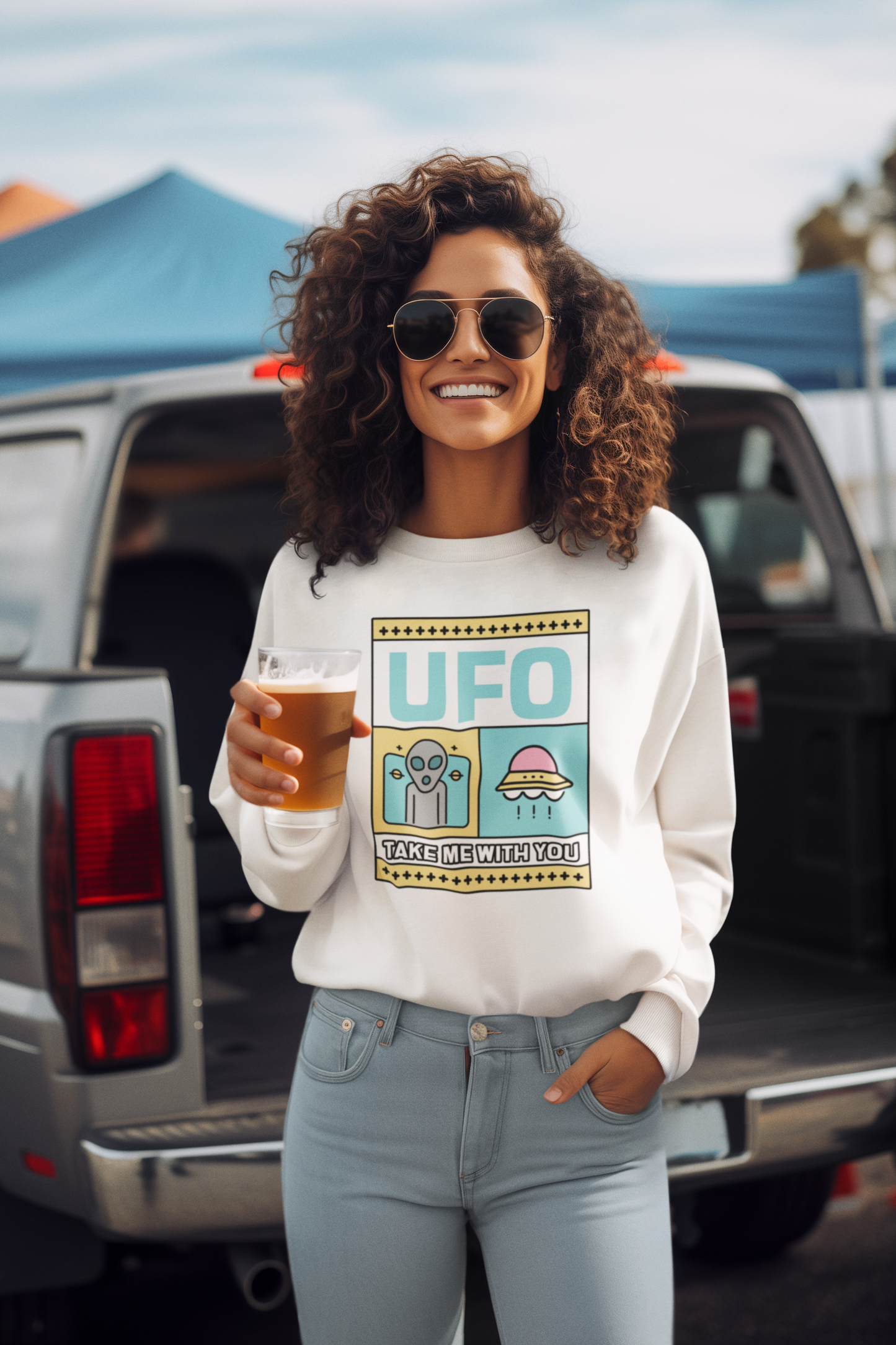 WOMEN'S CREWNECK SWEATSHIRT UFO FUNNY SWEATSHIRTS FOR WOMEN