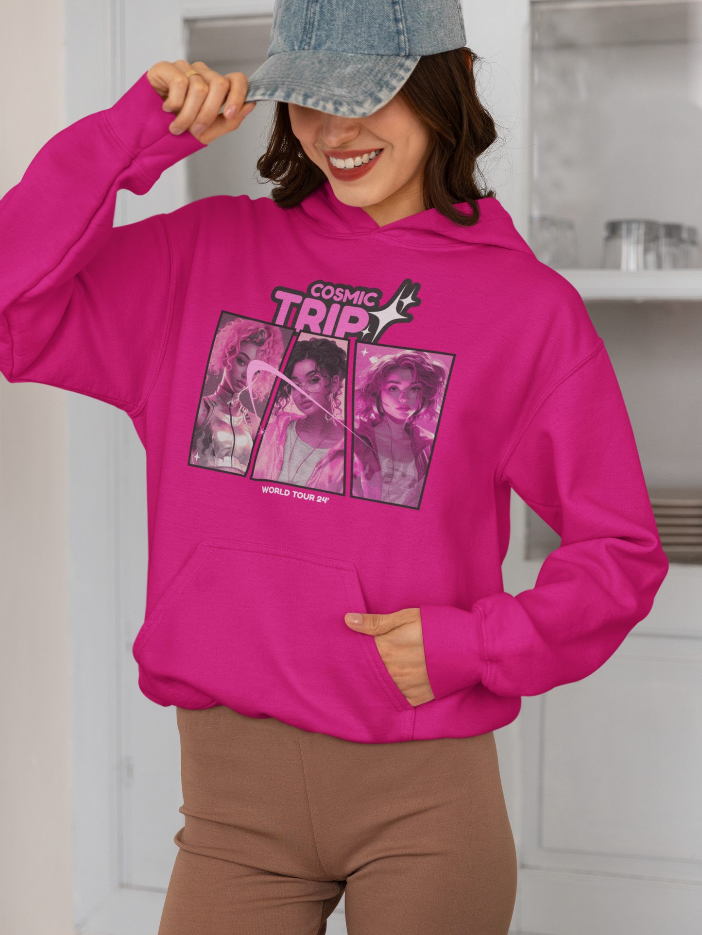 URBANITYCHEK COSMIC TRIP PINK PULLOVER HOODIE FOR WOMEN