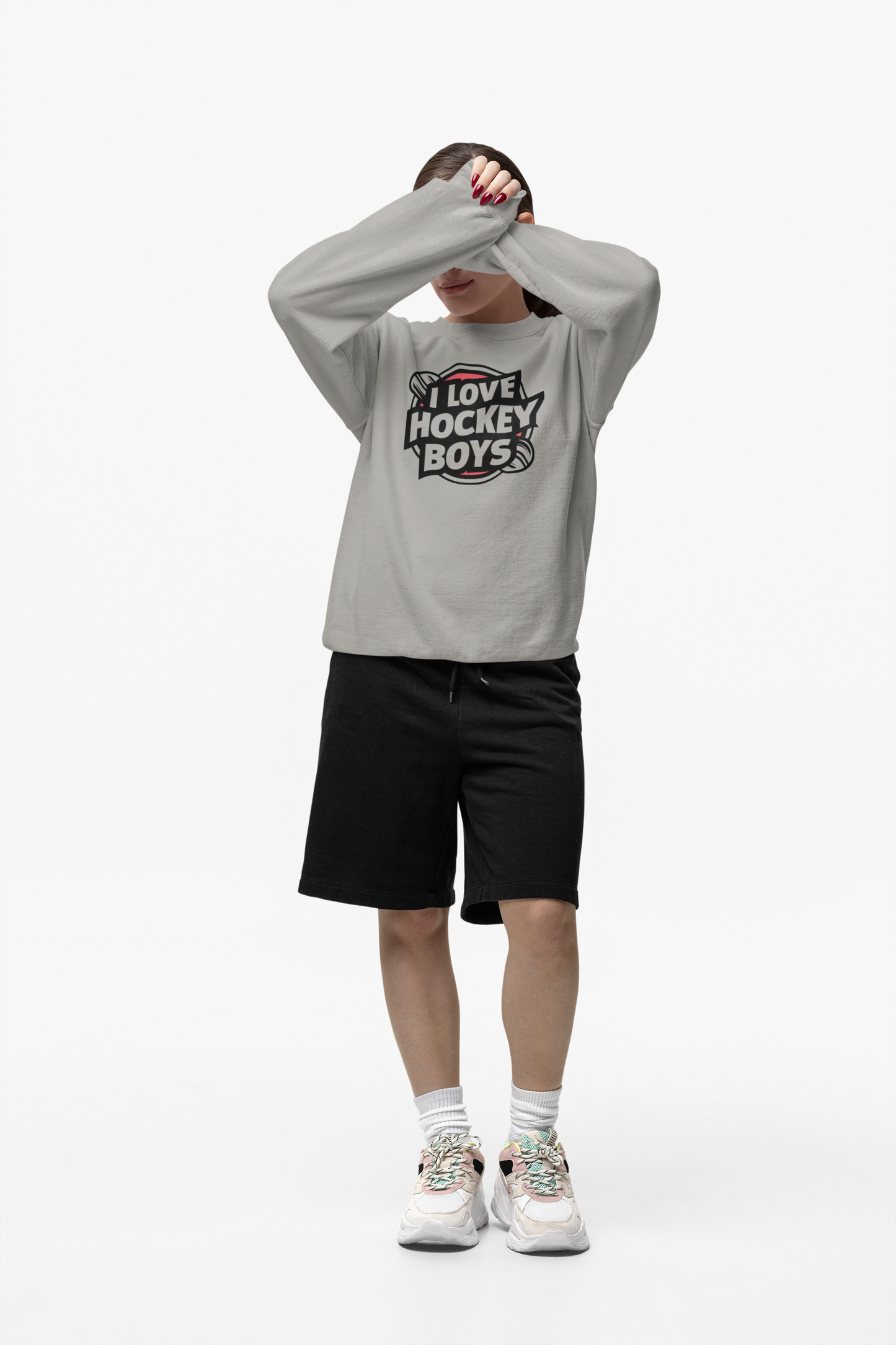 PREMIUM  I LOVE HOCKEY BOYS CREWNECK SWEATSHIRT FOR WOMEN