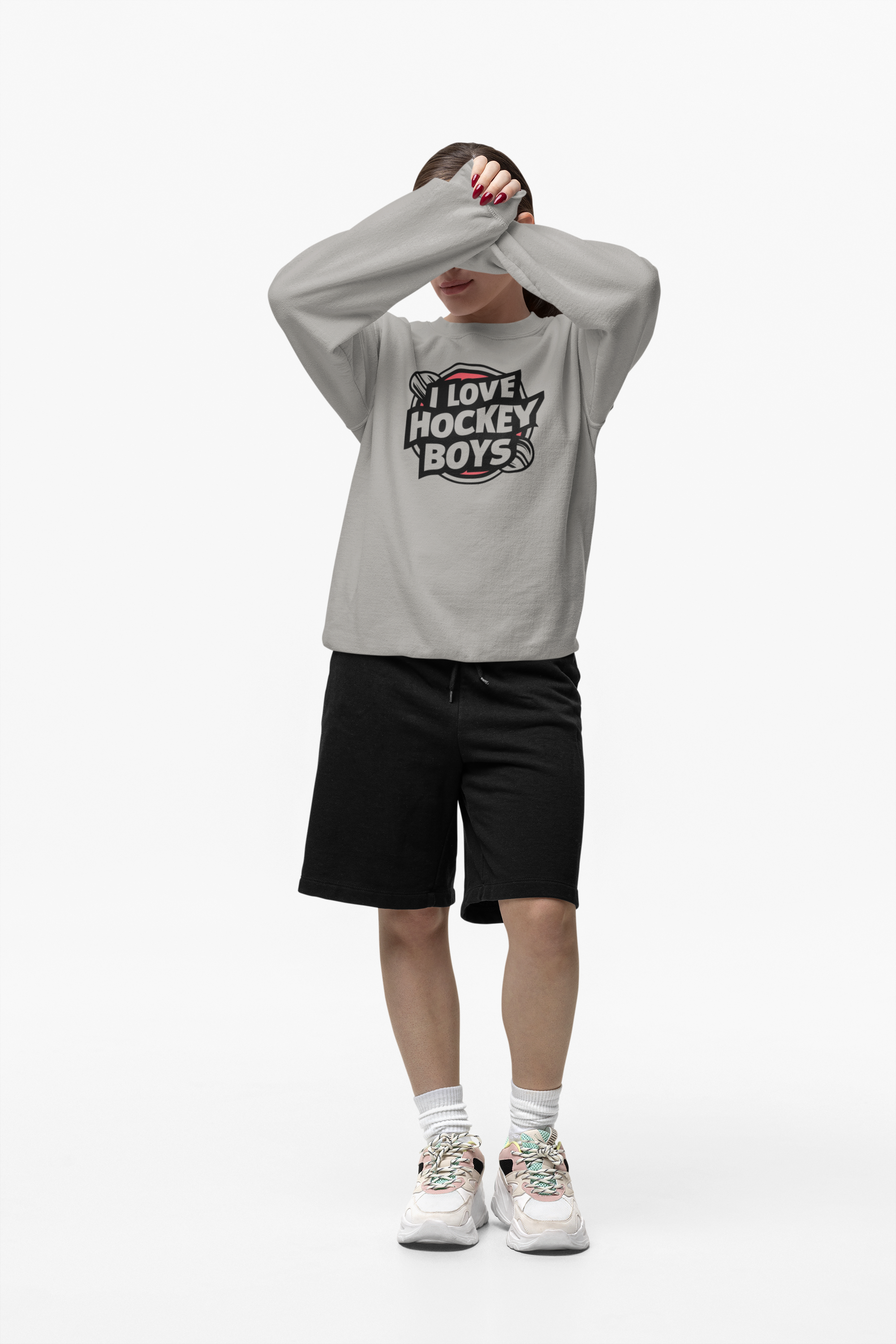 PREMIUM  I LOVE HOCKEY BOYS CREWNECK SWEATSHIRT FOR WOMEN