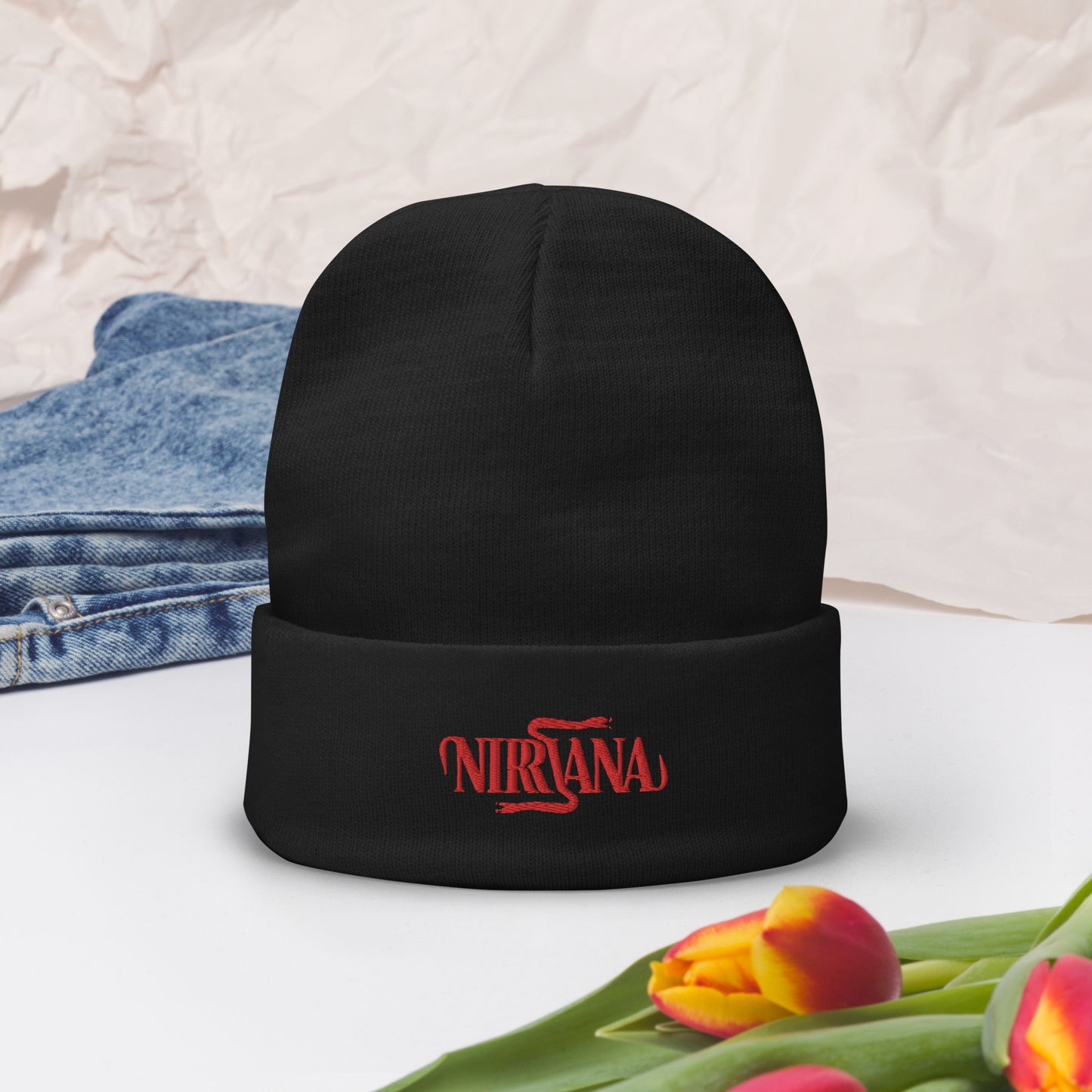 NIRVANA EMBROIDERED RED BEANIE