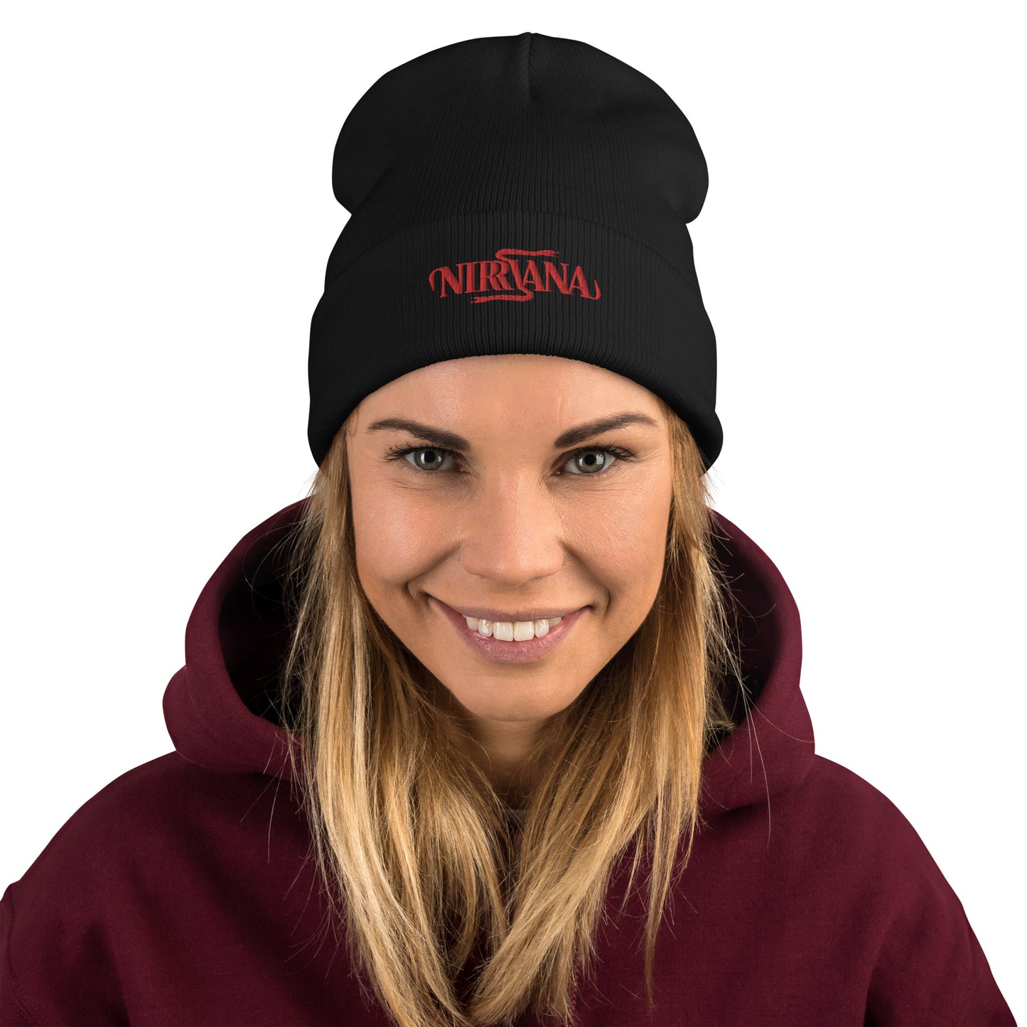 NIRVANA EMBROIDERED RED BEANIE