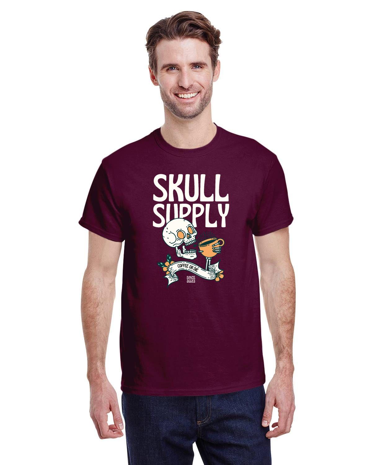 MENS' TSHIRT COFFEE TSHIRTS FOR MEN SKULL SUPPLY HEAVY COTTON TSHIRT G500