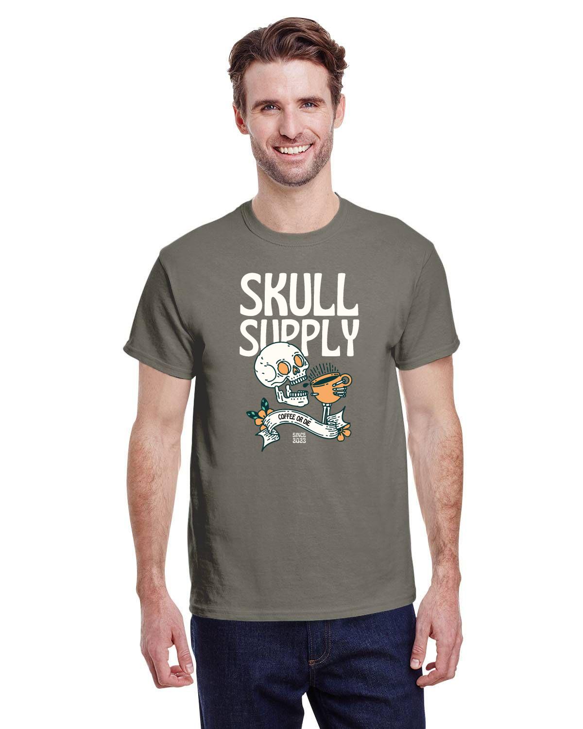 MENS' TSHIRT COFFEE TSHIRTS FOR MEN SKULL SUPPLY HEAVY COTTON TSHIRT G500