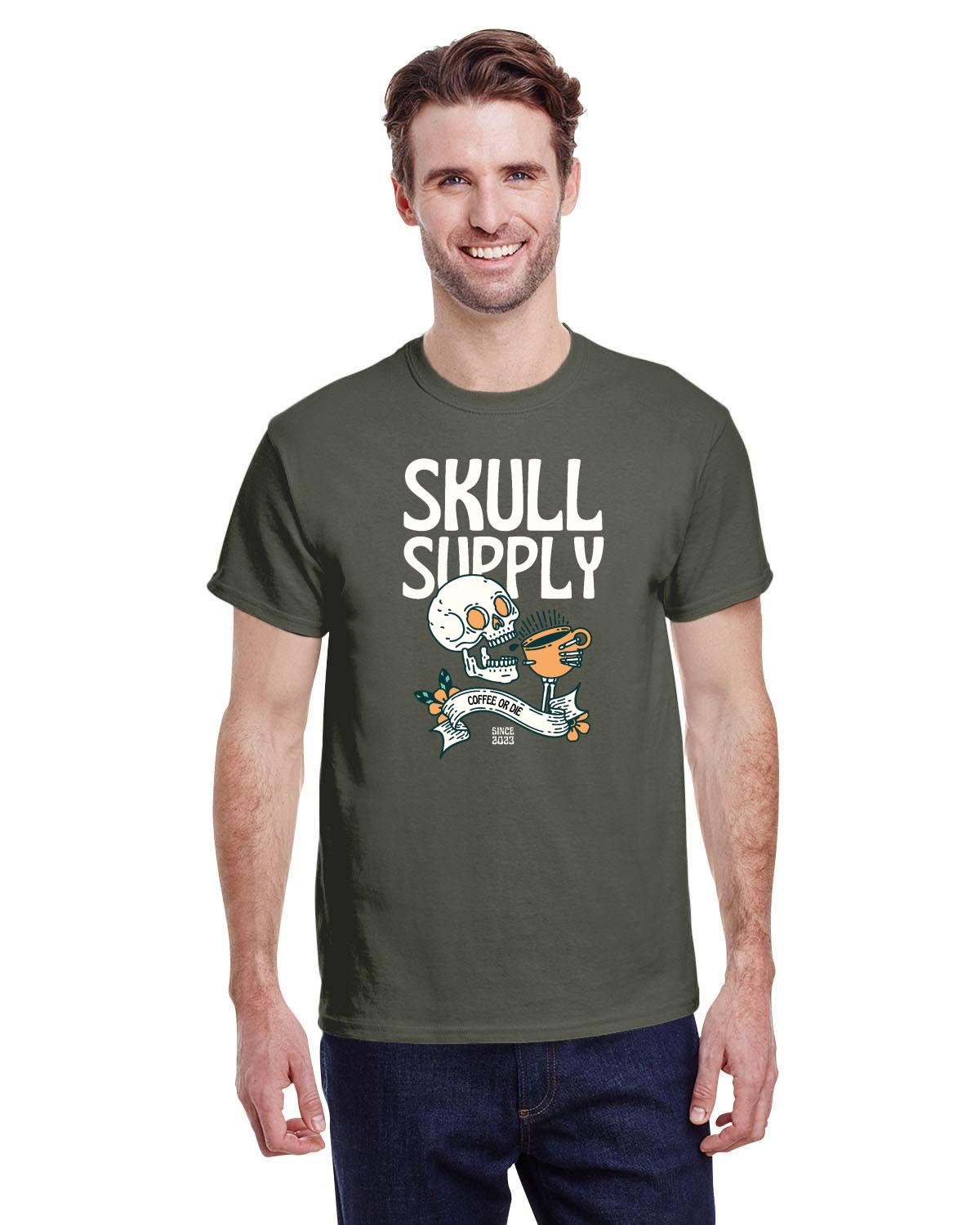 MENS' TSHIRT COFFEE TSHIRTS FOR MEN SKULL SUPPLY HEAVY COTTON TSHIRT G500