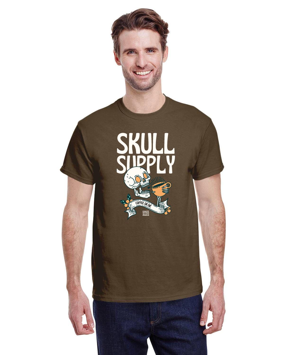 MENS' TSHIRT COFFEE TSHIRTS FOR MEN SKULL SUPPLY HEAVY COTTON TSHIRT G500