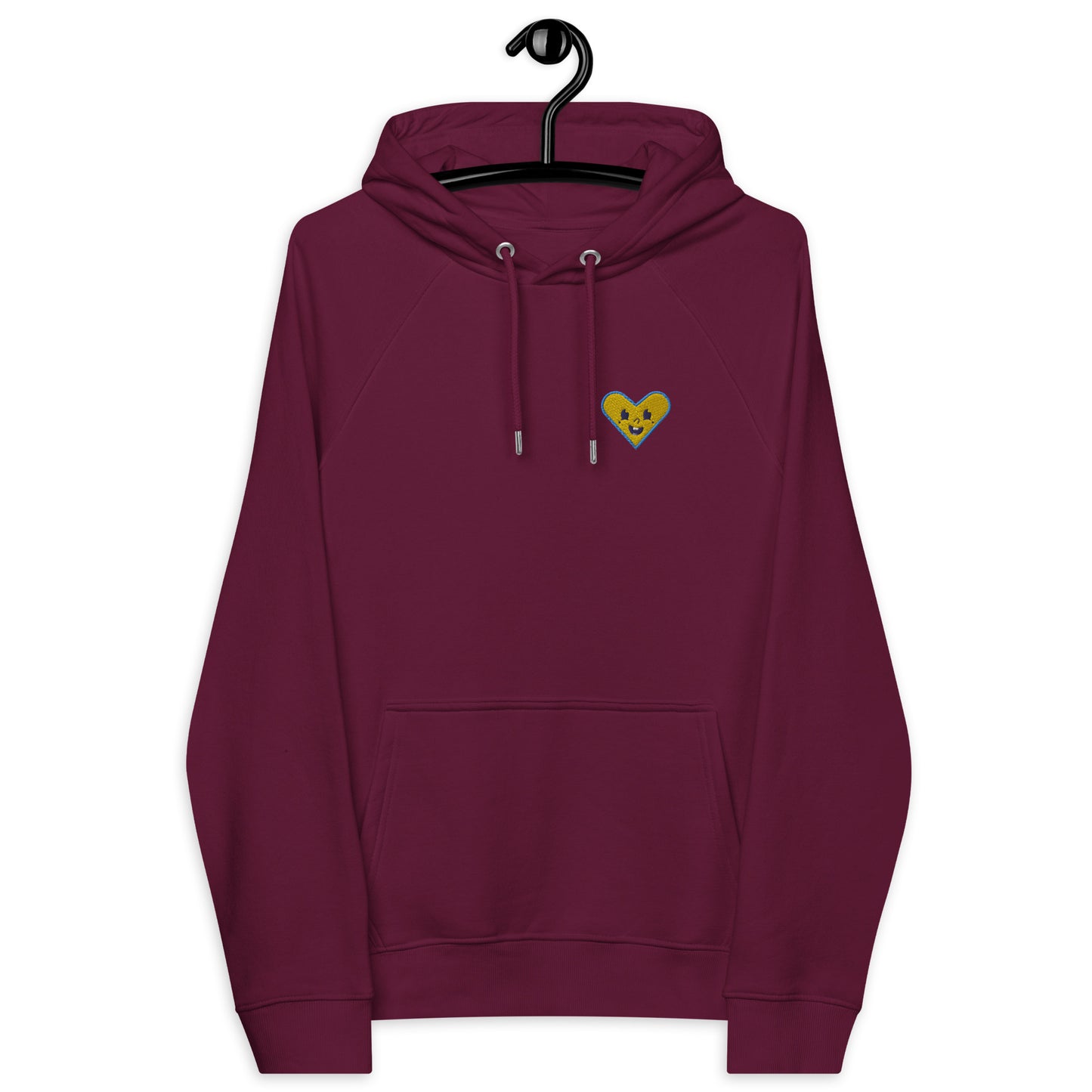 CUTE HEART SMILE EMBROIDERED PULLOVER ECO HOODIE WOMEN