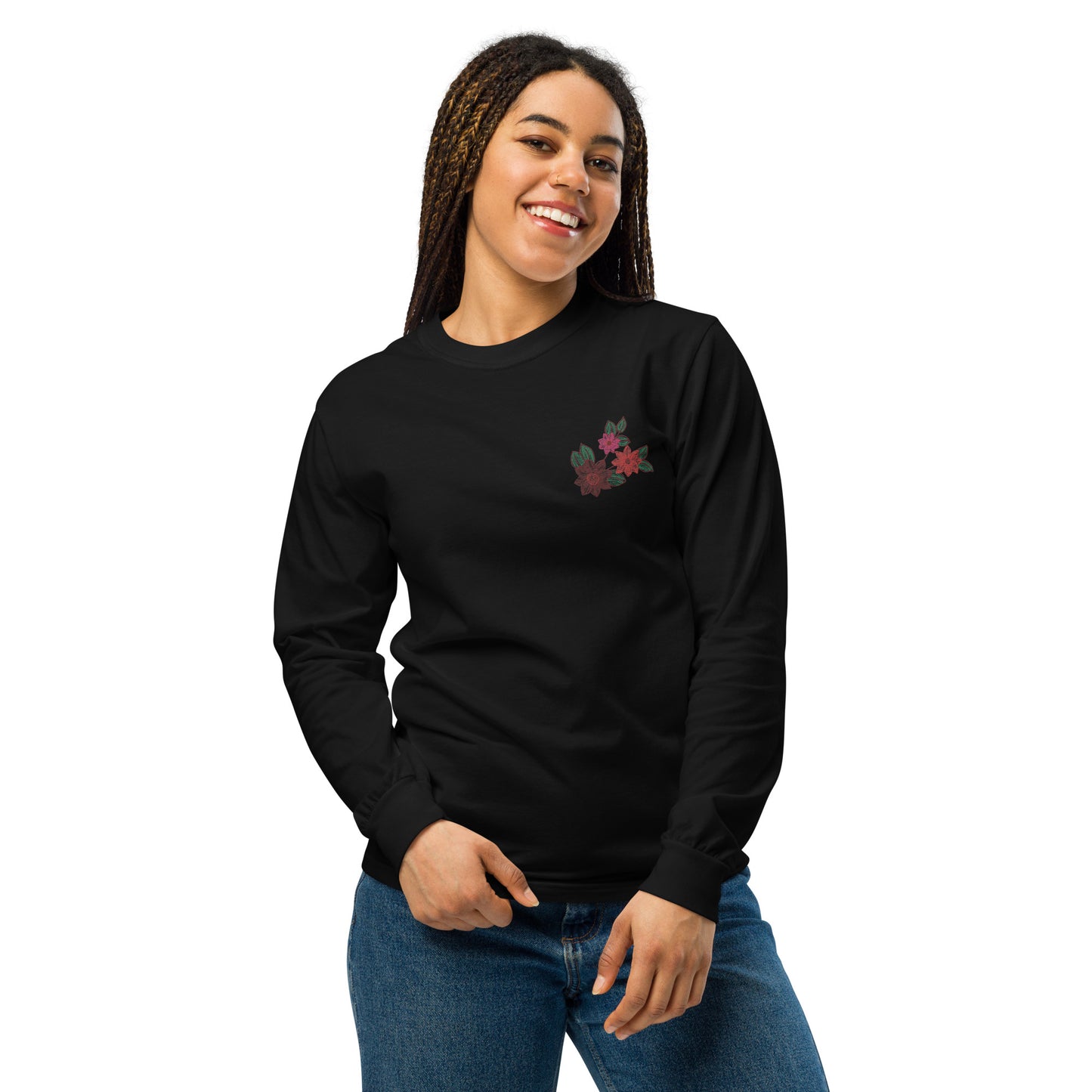 EMBROIDERED HEAVYWEIGHT LONG SLEEVE SHIRT FOR WOMEN