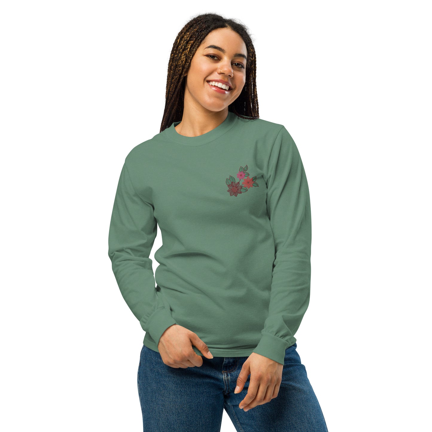 EMBROIDERED HEAVYWEIGHT LONG SLEEVE SHIRT FOR WOMEN