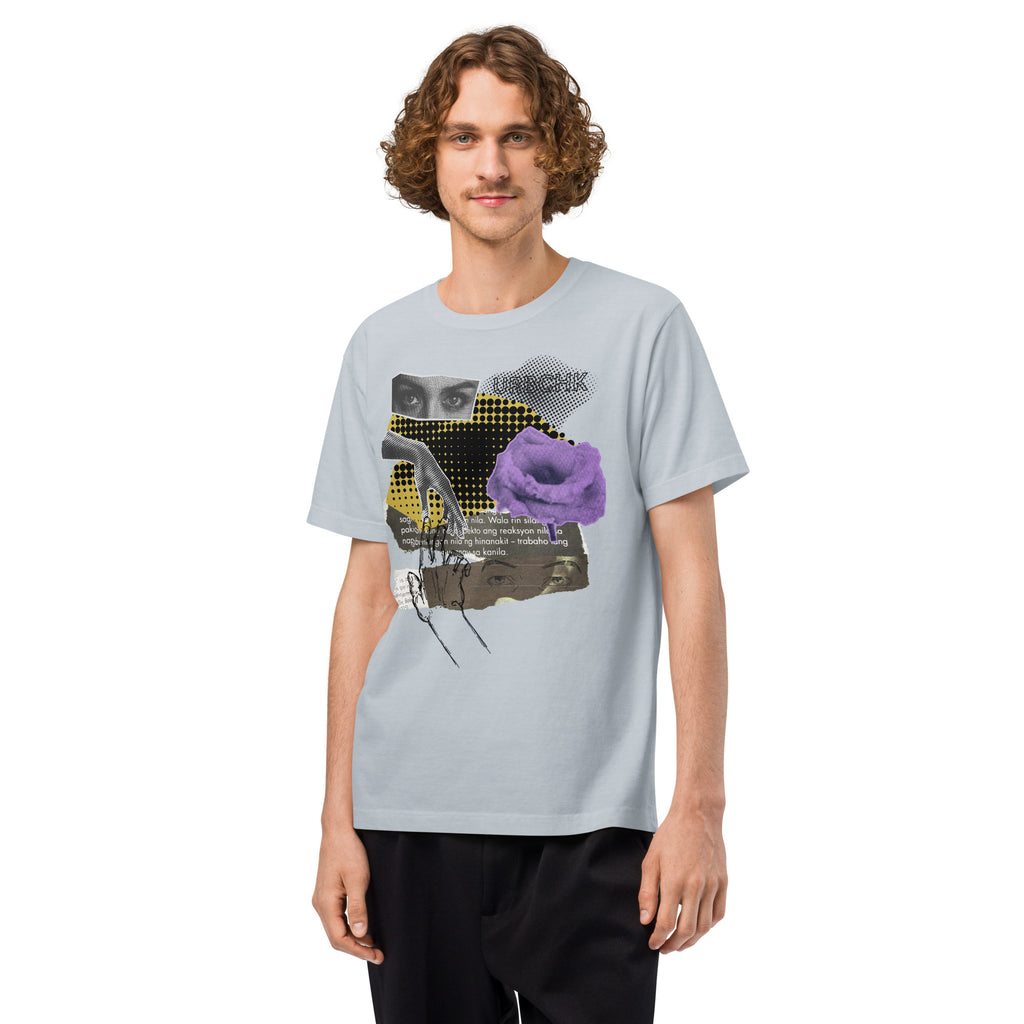 Men wearing a graphic t-shirt on a white background