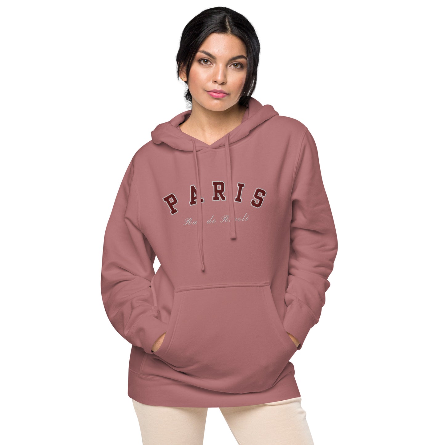 HOODIE VINTAGE STYLE WASHED LOOK WOMEN EMBROIDERED TEXT