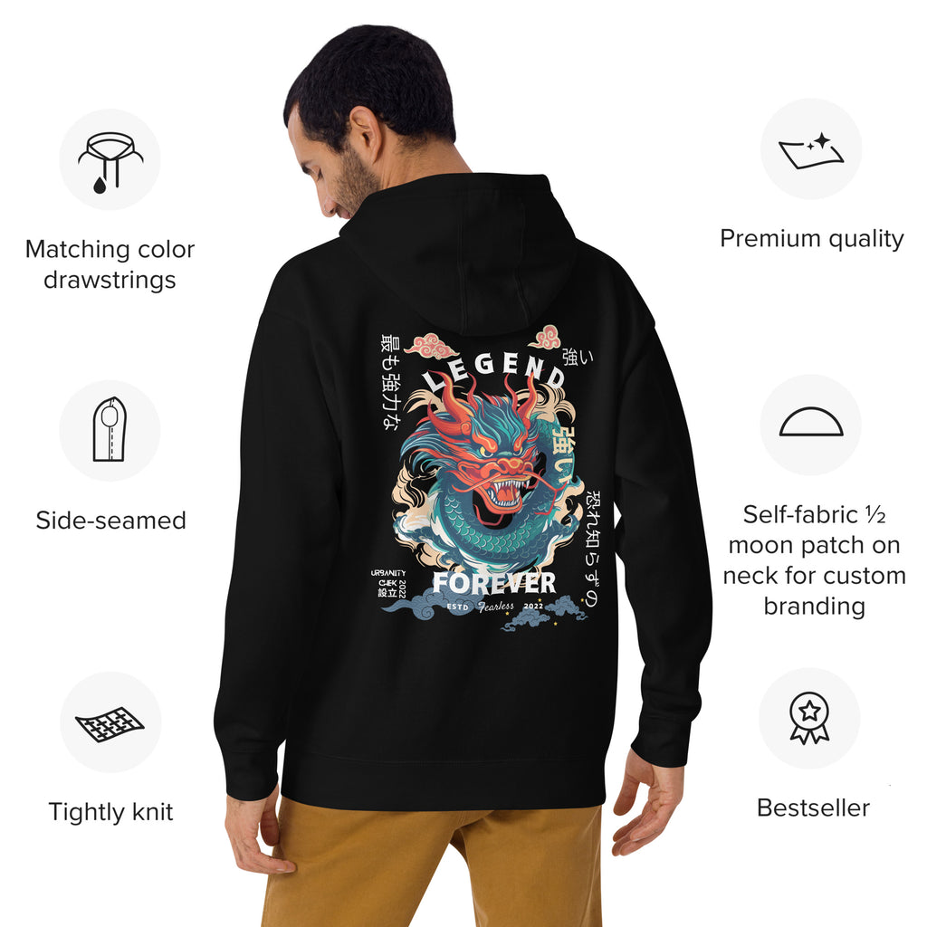 MEN'S HOODIES JAPANESE DRAGON HOODIES DRAGON PRINT HOODIES BACK PRINT HOODIES