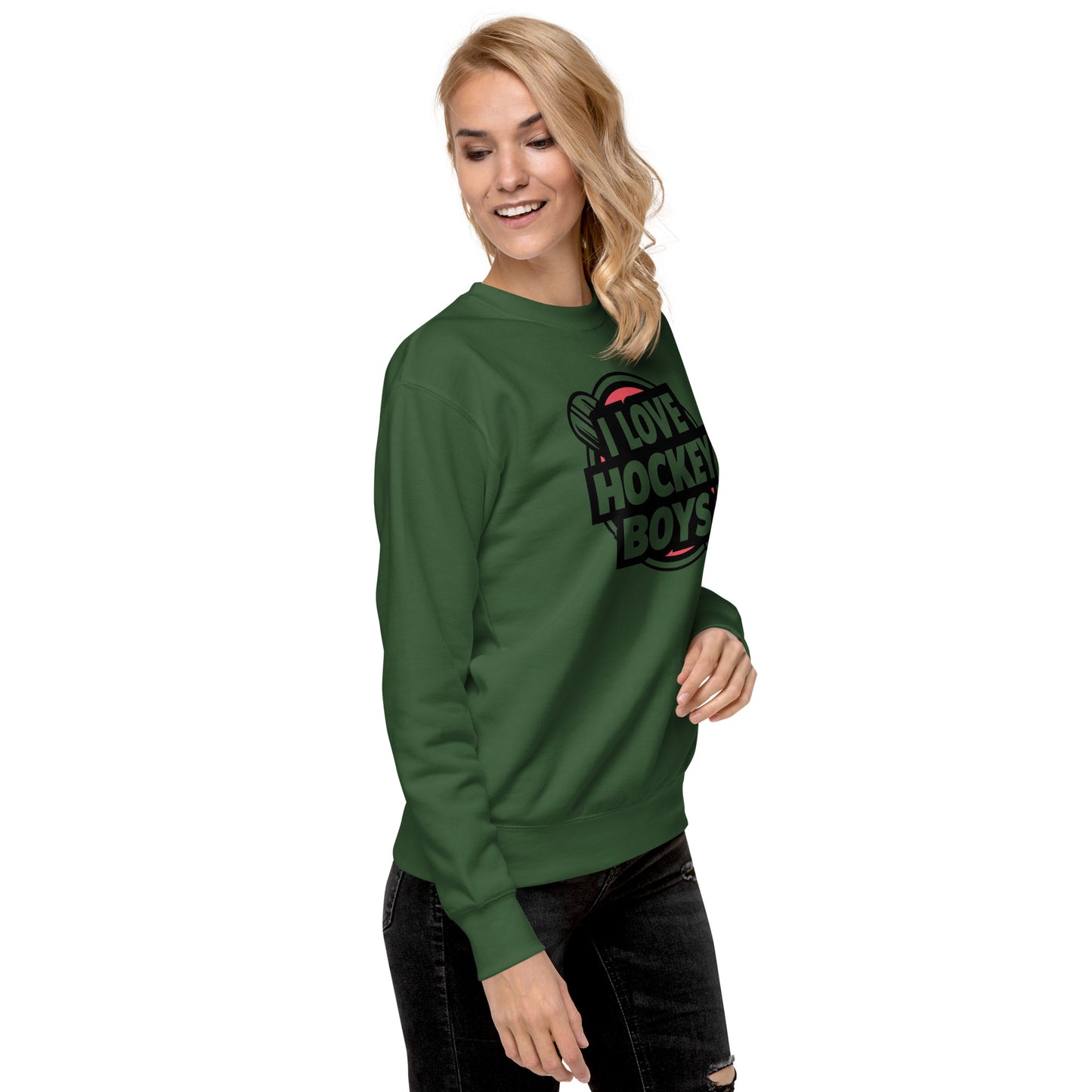 PREMIUM  I LOVE HOCKEY BOYS CREWNECK SWEATSHIRT FOR WOMEN