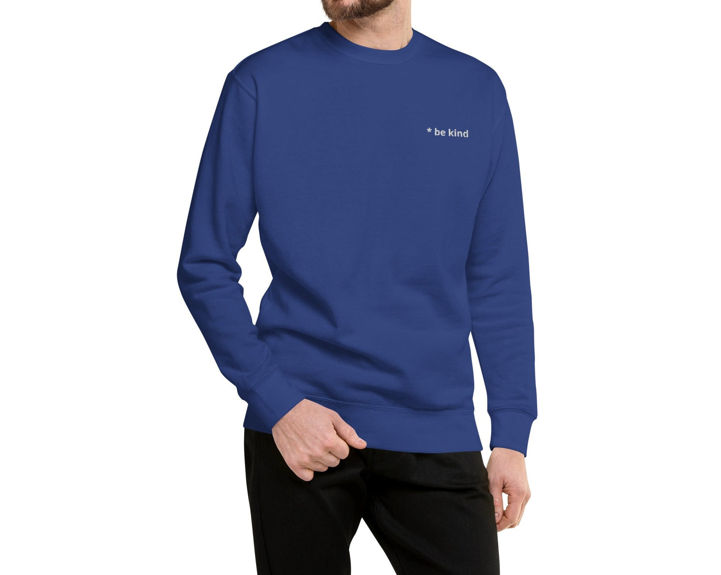 BE KIND SWEATSHIRTS MEN PREMIUM SWEATSHIRTS EMBROIDERED TEXT