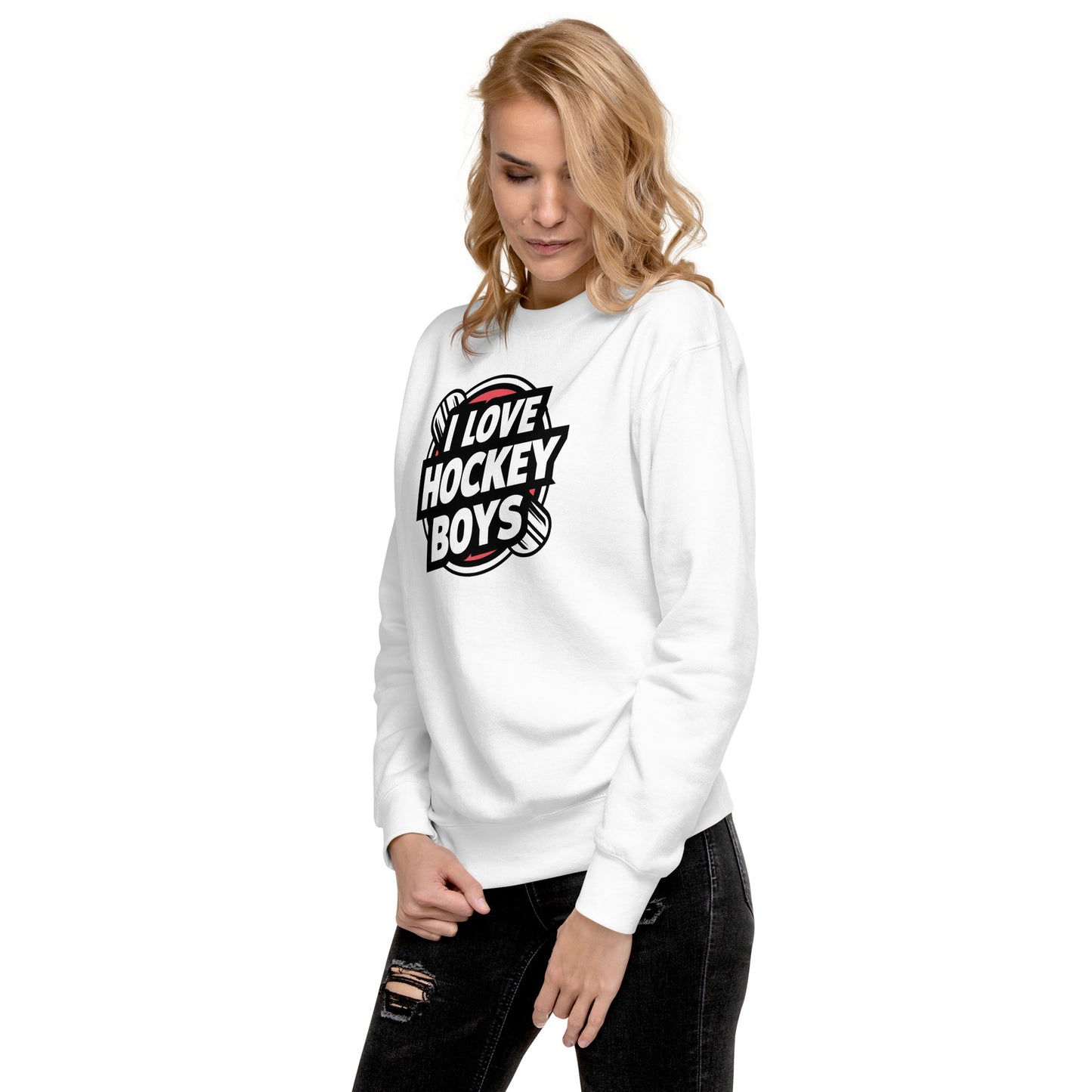 PREMIUM  I LOVE HOCKEY BOYS CREWNECK SWEATSHIRT FOR WOMEN