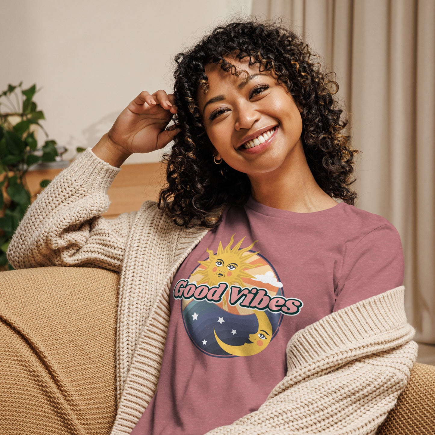 GOOD VIBES WOMEN RELAXED TSHIRT COTTON CREWNECK TEES